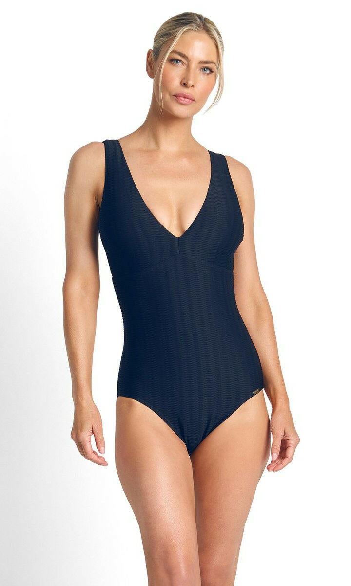 Jantzen Sky High Deep Vee One Piece - Navy.