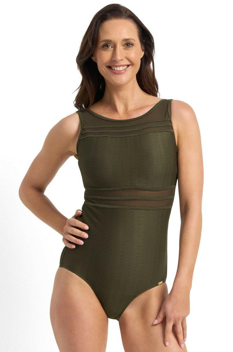 Jantzen Sky High Mesh High Neck Mast One Piece - Army.
