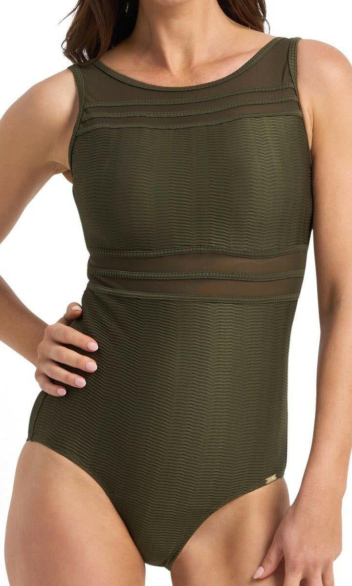Jantzen Sky High Mesh High Neck Mast One Piece - Army.