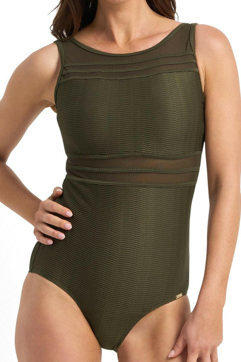 Jantzen Sky High Mesh High Neck Mast One Piece - Army.