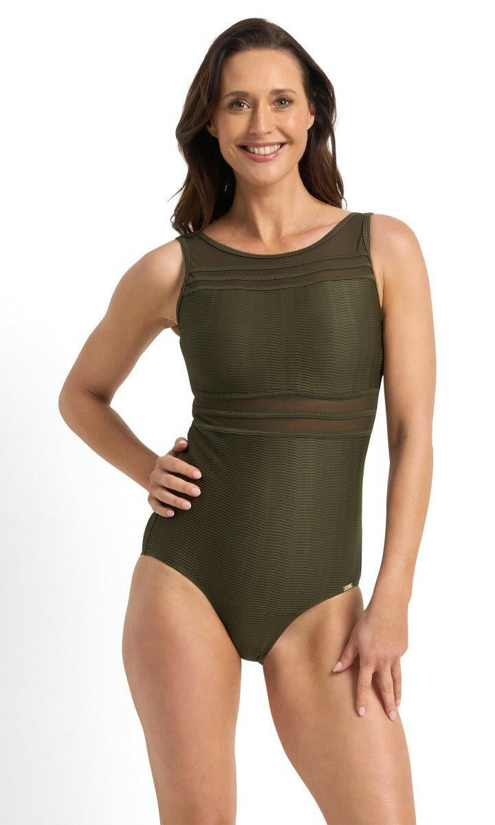 Jantzen Sky High Mesh High Neck Mast One Piece - Army.