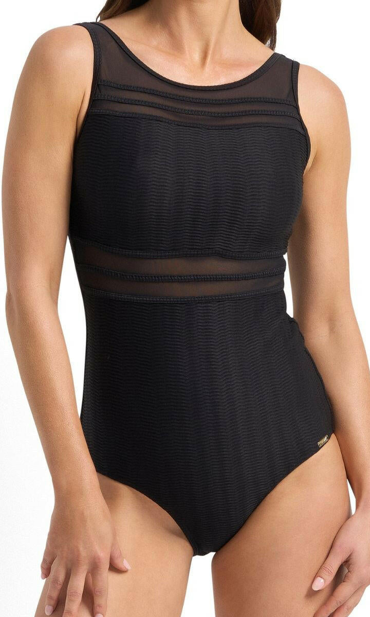 Jantzen Sky High Mesh High Neck Mast One Piece - Black.