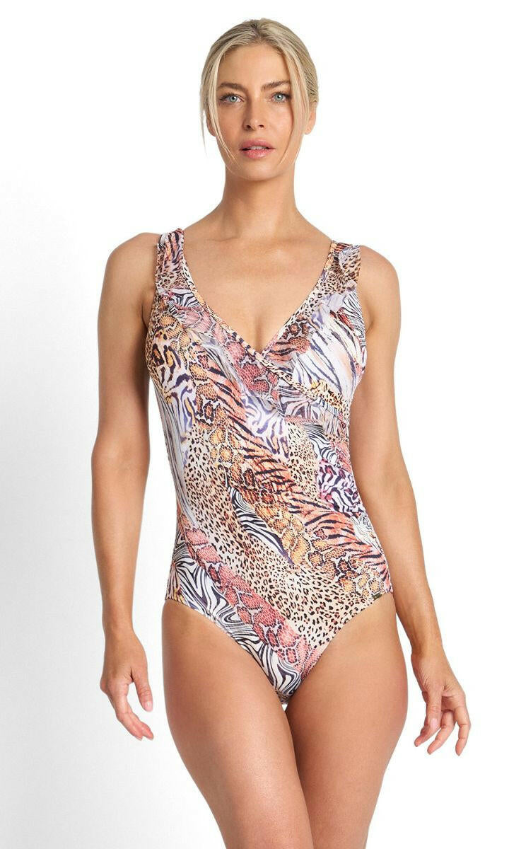 Jantzen Tigeress Mesh Frill One Piece - Skin.