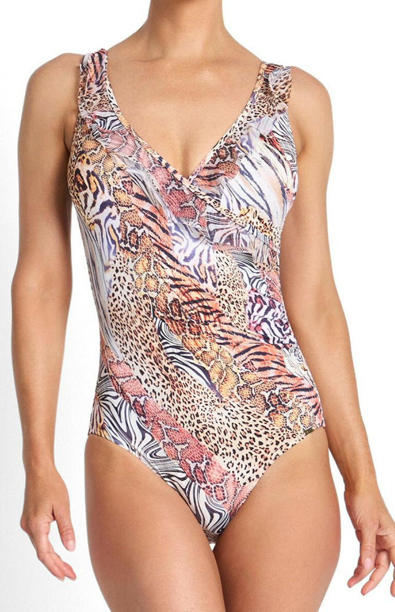 Jantzen Tigeress Mesh Frill One Piece - Skin.