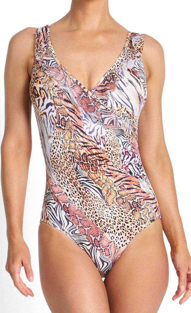 Jantzen Tigeress Mesh Frill One Piece - Skin.