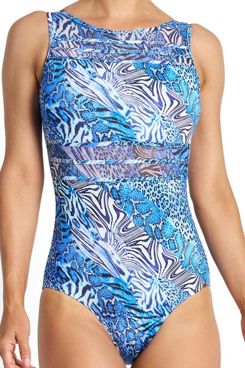 Jantzen Tigeress Mesh High Neck Mastectomy One Piece - Navy.