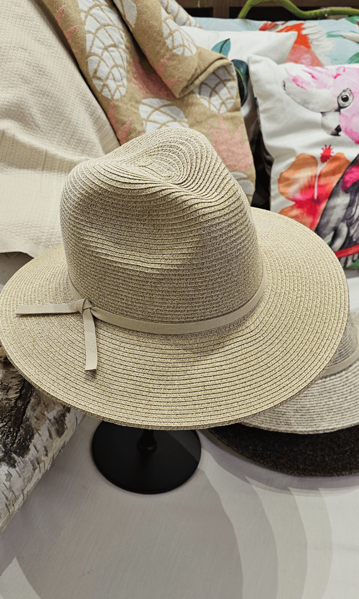 Laze Flexi Panama Leather Band Woven Wide Brim Sun hat.