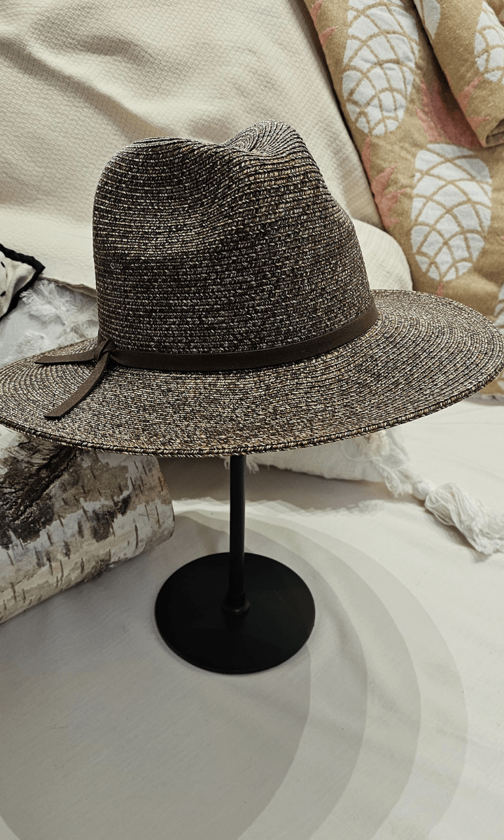 Laze Flexi Panama Leather Band Woven Wide Brim Sun hat.