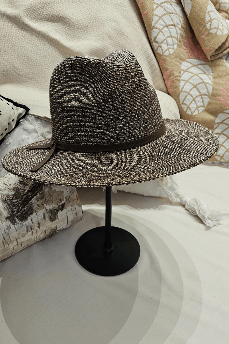 Laze Flexi Panama Leather Band Woven Wide Brim Sun hat.