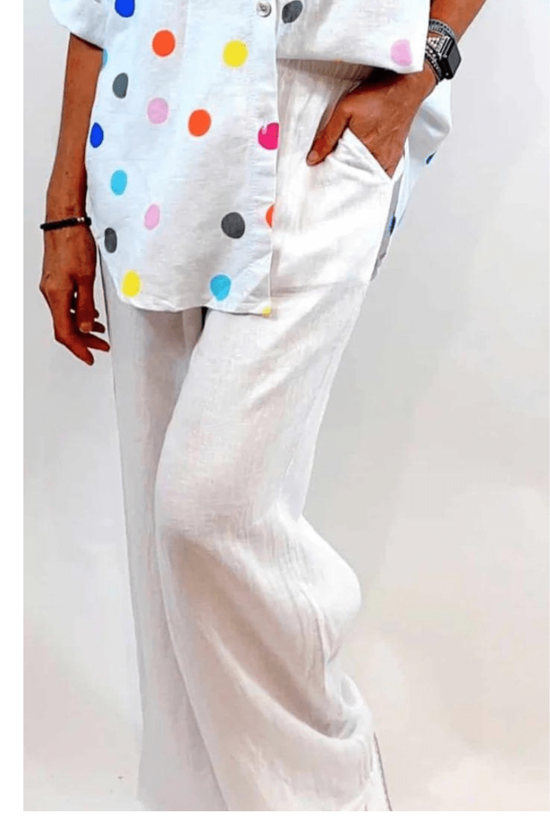 La Strada 100% Linen Beach Pant White.