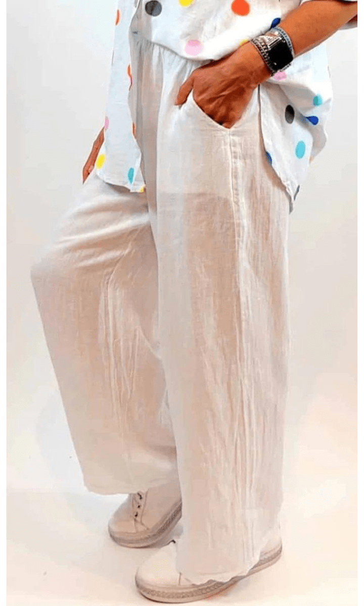 La Strada 100% Linen Beach Pant White.
