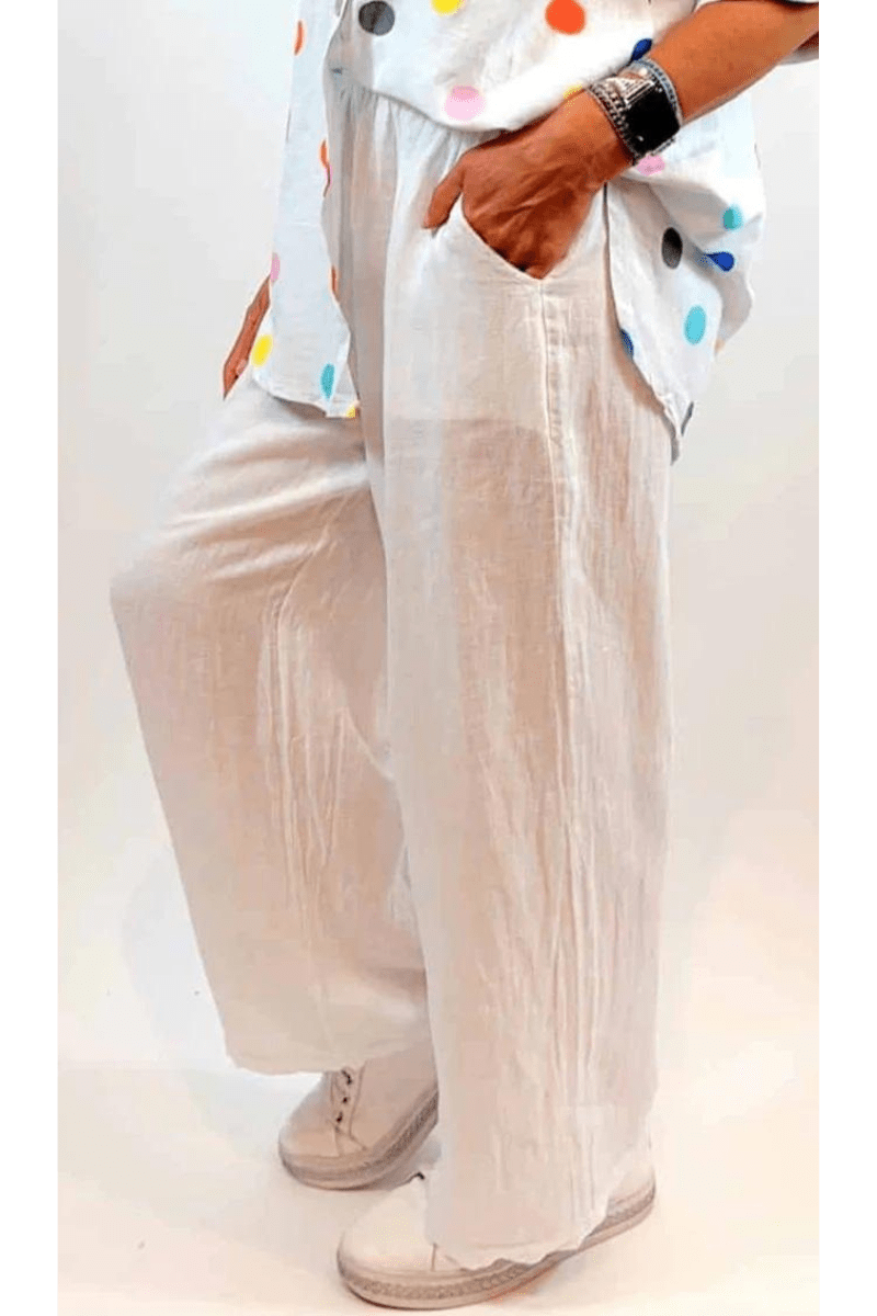 La Strada 100% Linen Beach Pant White.