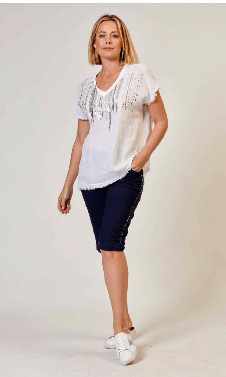 La Strada Stretch Short Capri Pant with Stud Detail.