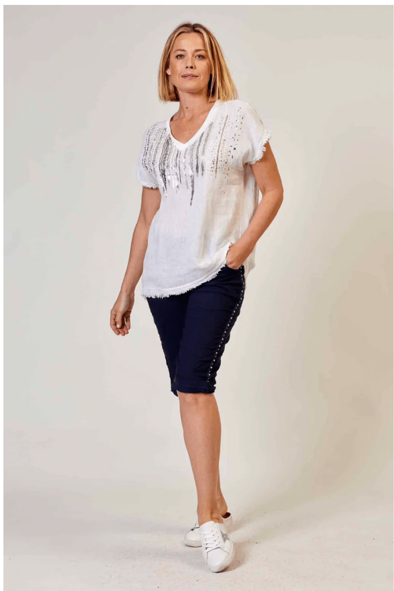 La Strada Stretch Short Capri Pant with Stud Detail.