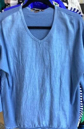La Strada Cotton V Neck with Knit Sleeve Top.