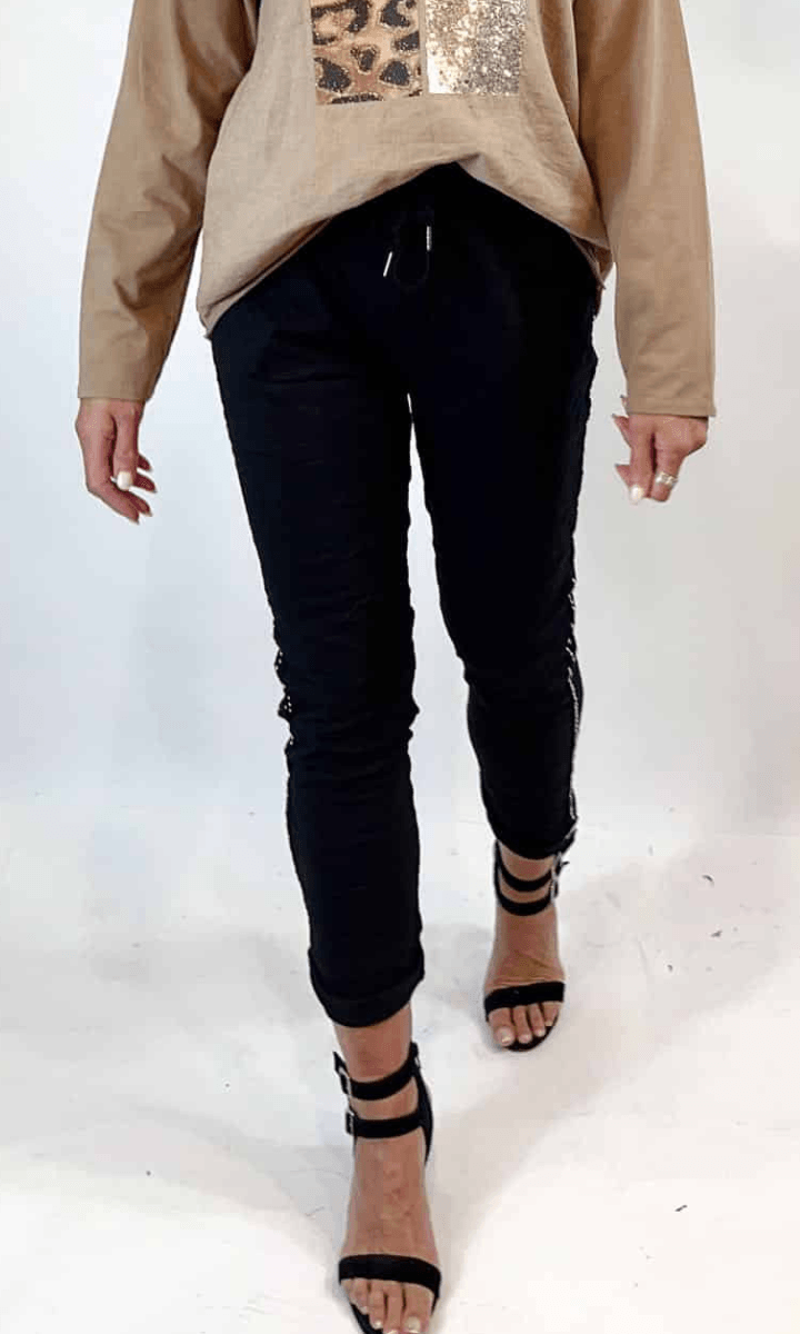 La Strada Stretch Jogger Elastane Viscose Pants Black.