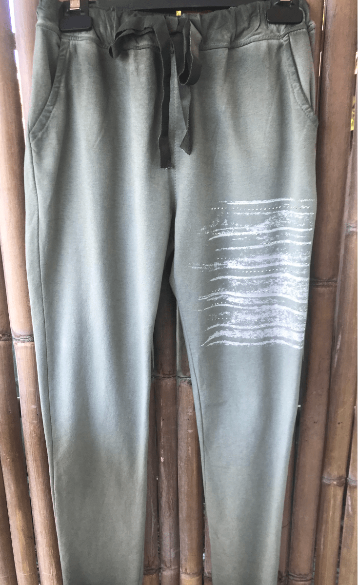 La Strada Cotton Foil Line Jogger Pant Military.