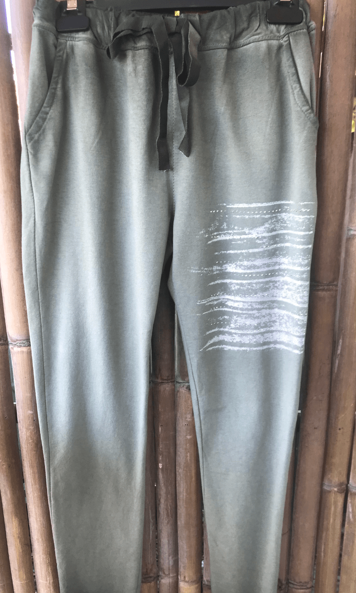 La Strada Cotton Foil Line Jogger Pant Military.