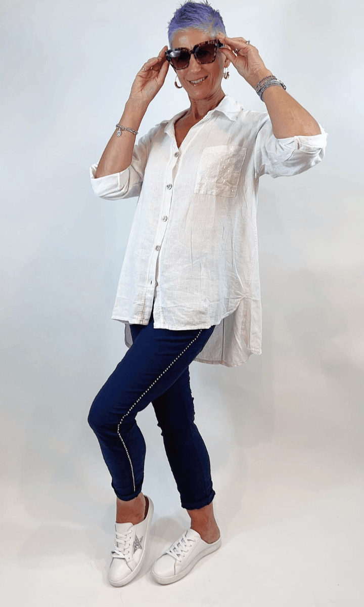 La Strada Stretch Crinkle Jogger Navy.