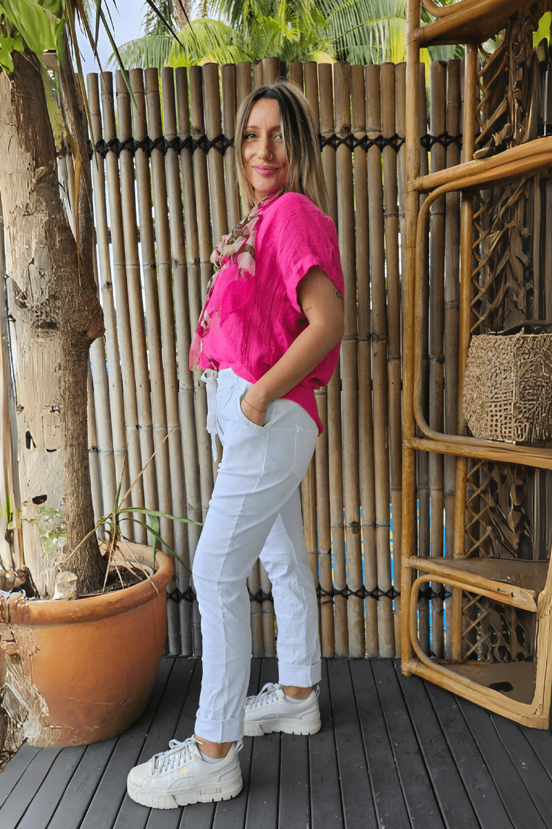 La Strada Stretch Jogger Foiled Silver.