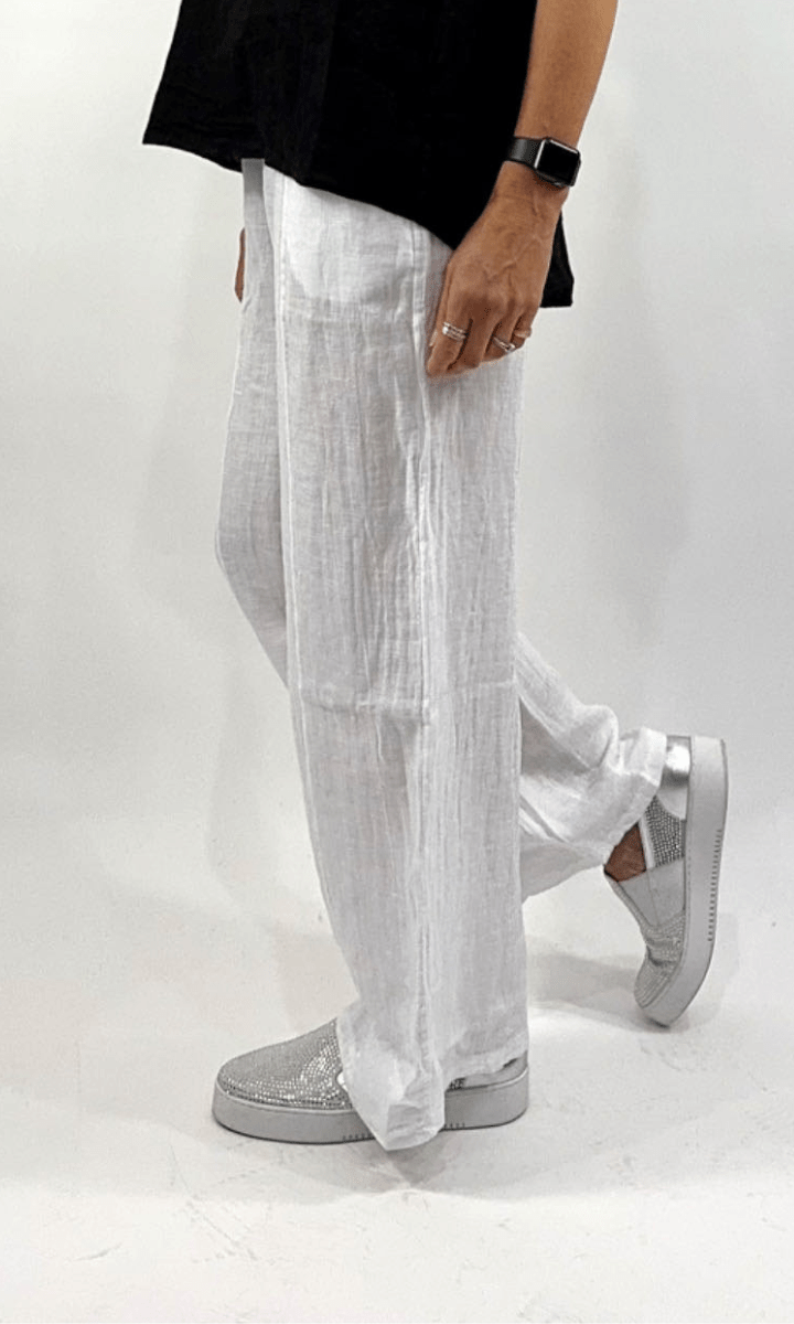 La Strada White Wide Leg Linen Pant.