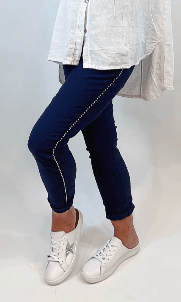 La Strada Stretch Crinkle Jogger Navy.