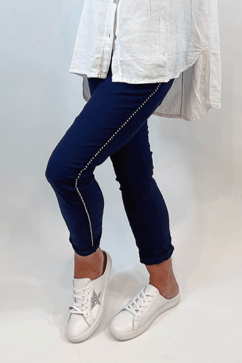 La Strada Stretch Crinkle Jogger Navy.