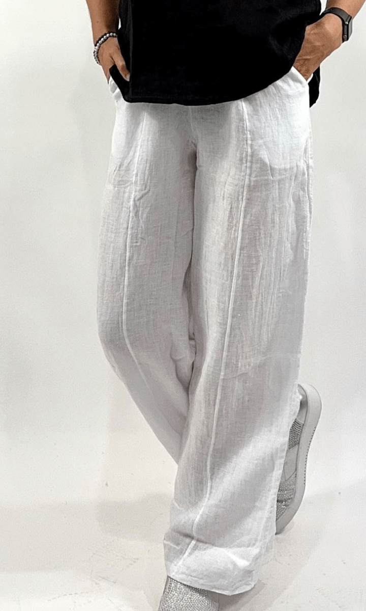 La Strada White Wide Leg Linen Pant.