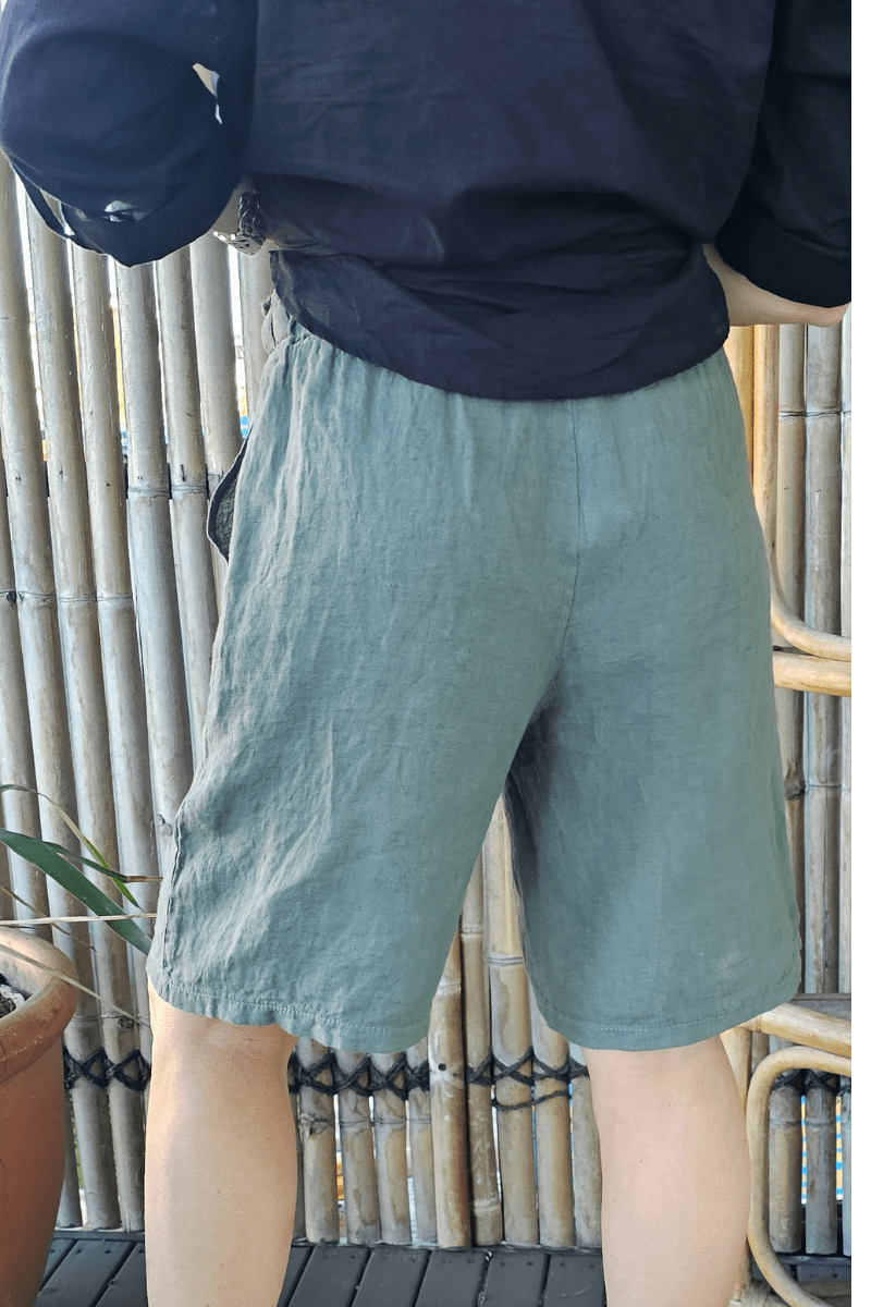 La Strada Italian Linen Long Short Black Khaki & Beige.