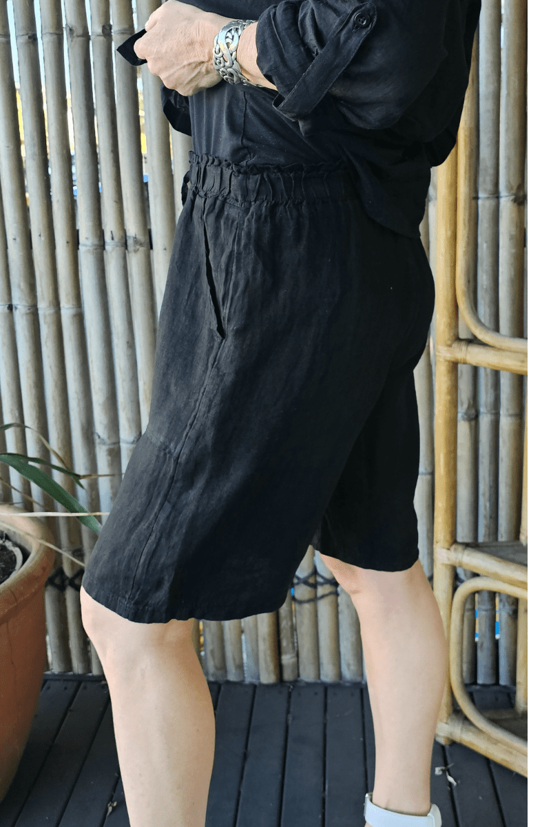 La Strada Italian Linen Long Short Black Khaki & Beige.