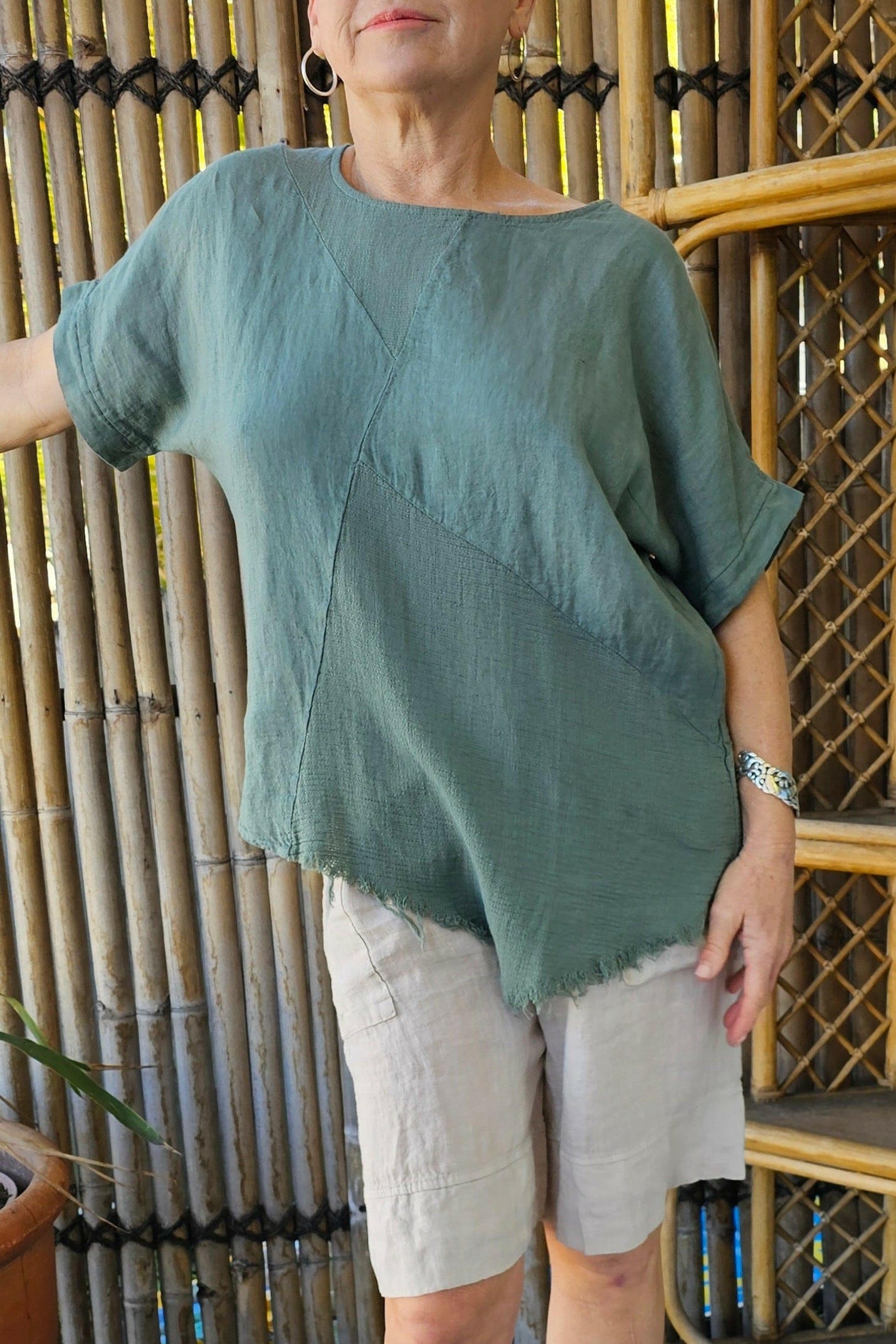 La Strada Italian Linen Long Short White & Beige.