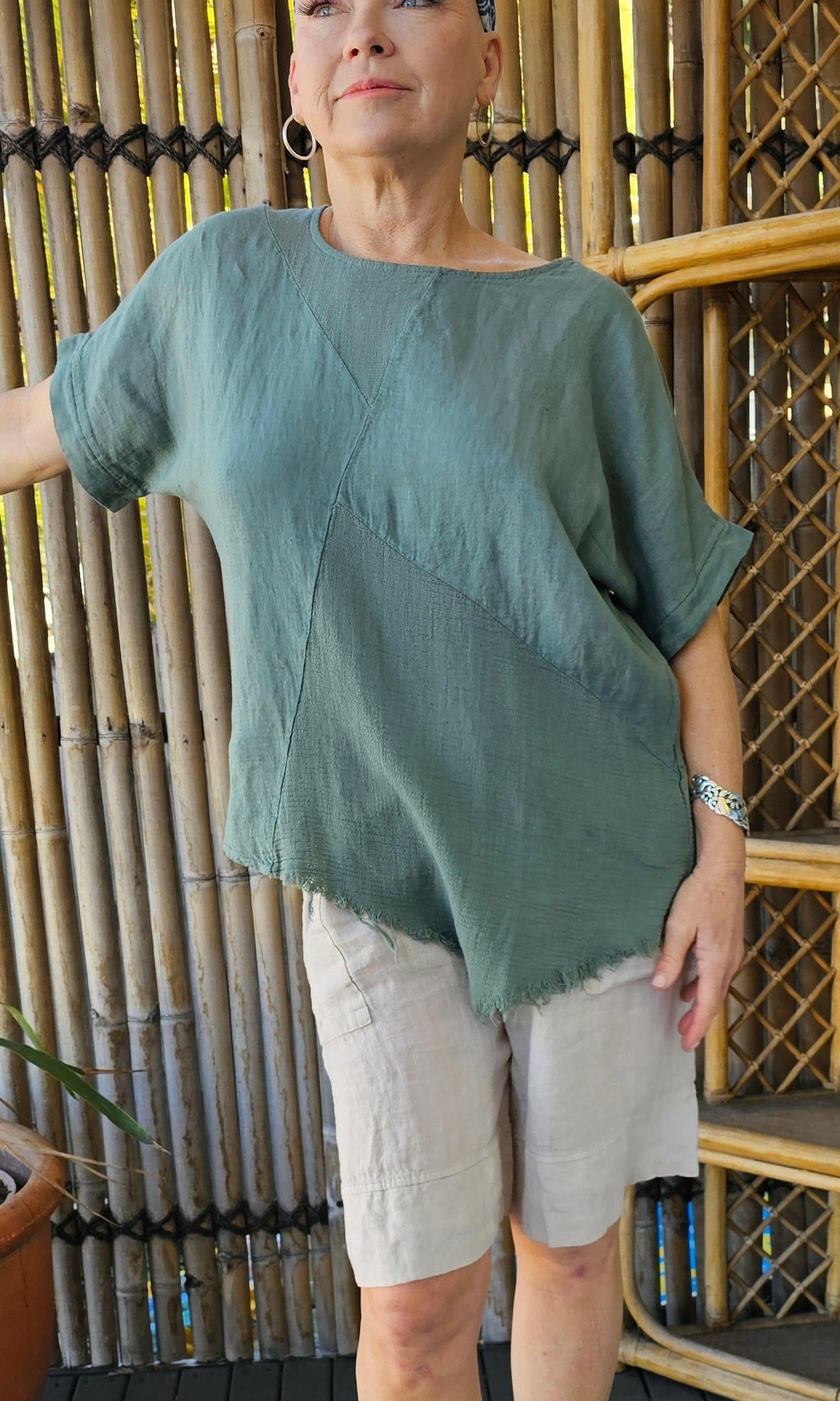 La Strada Italian Linen Long Short White & Beige.