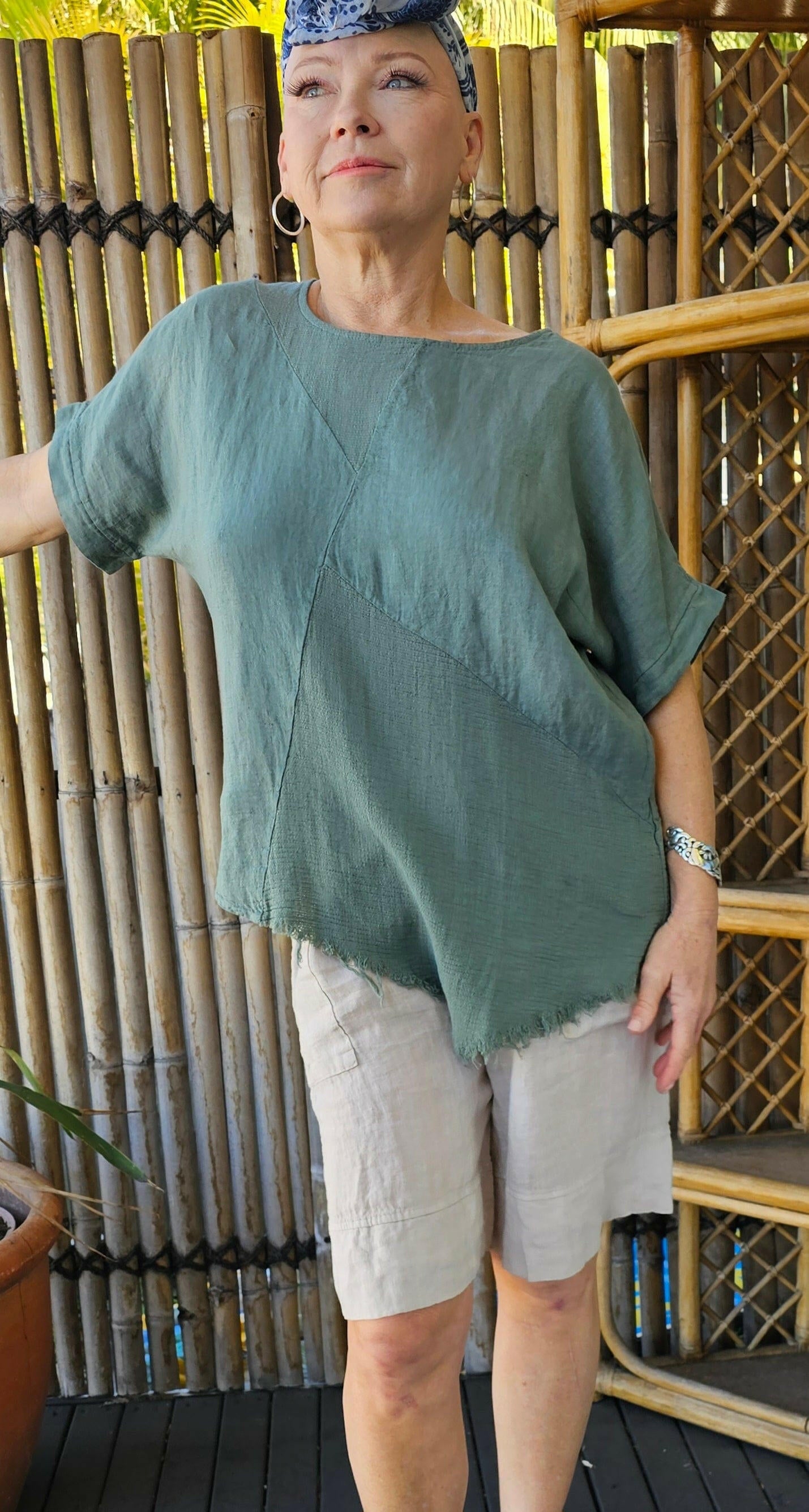 La Strada Italian Linen Long Short White & Beige.