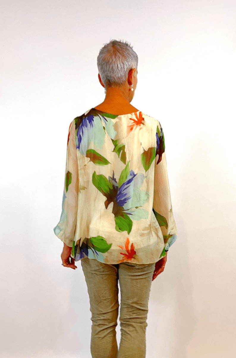La Strada Silk Viscose V Neck Tierred Top Cobalt.