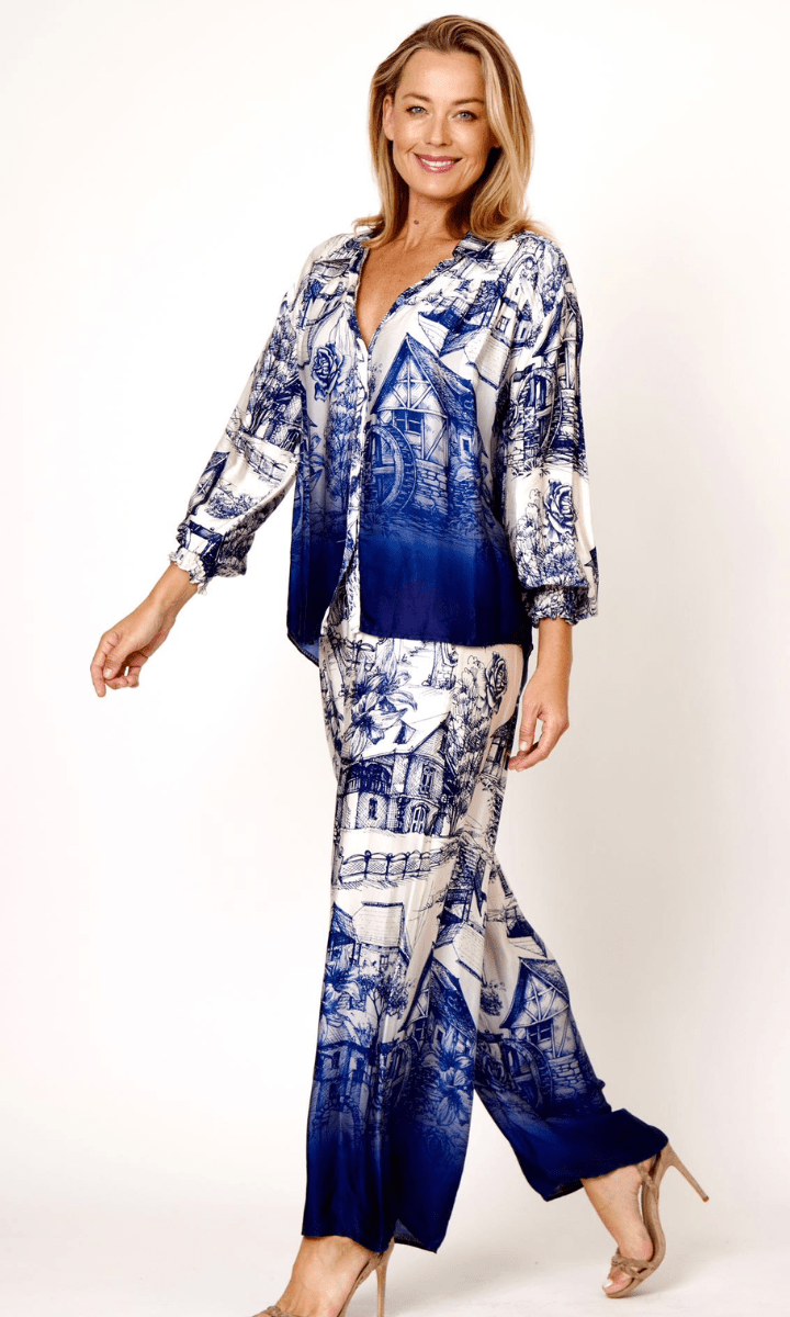 La Strada 100% Viscos Country Cottage Print Pants.