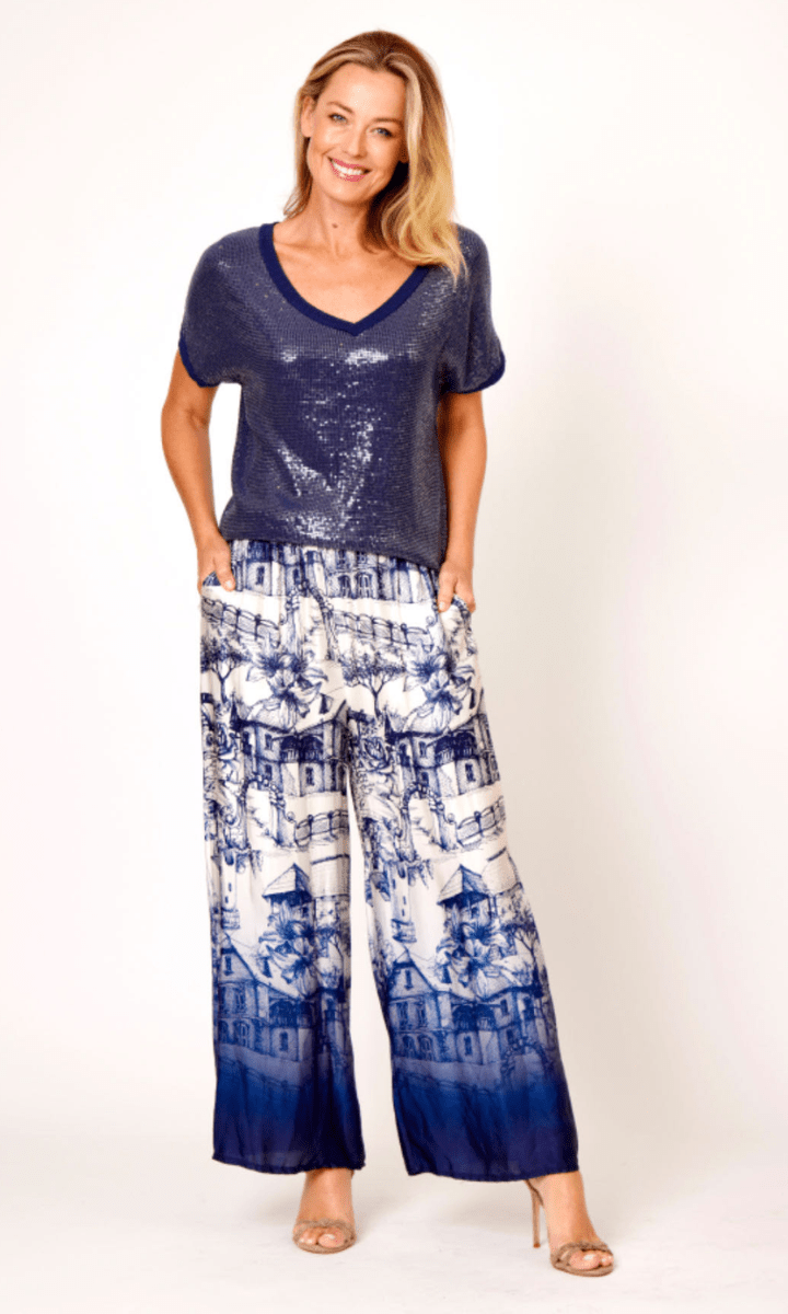 La Strada 100% Viscos Country Cottage Print Pants.