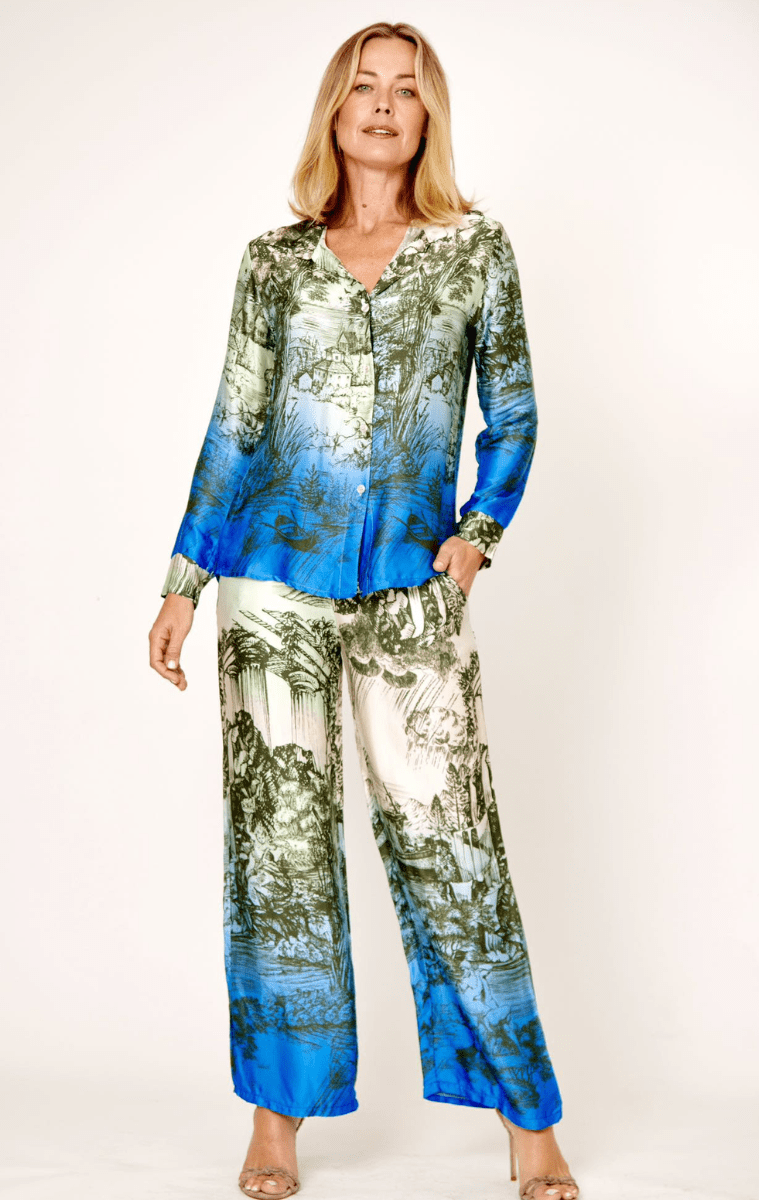 La Strada 100% Viscose Azure Print Pants.