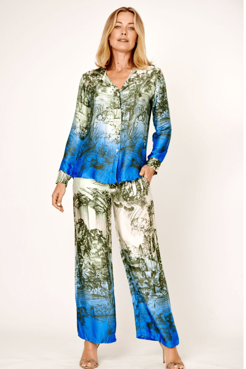 La Strada 100% Viscose Azure Print Pants.
