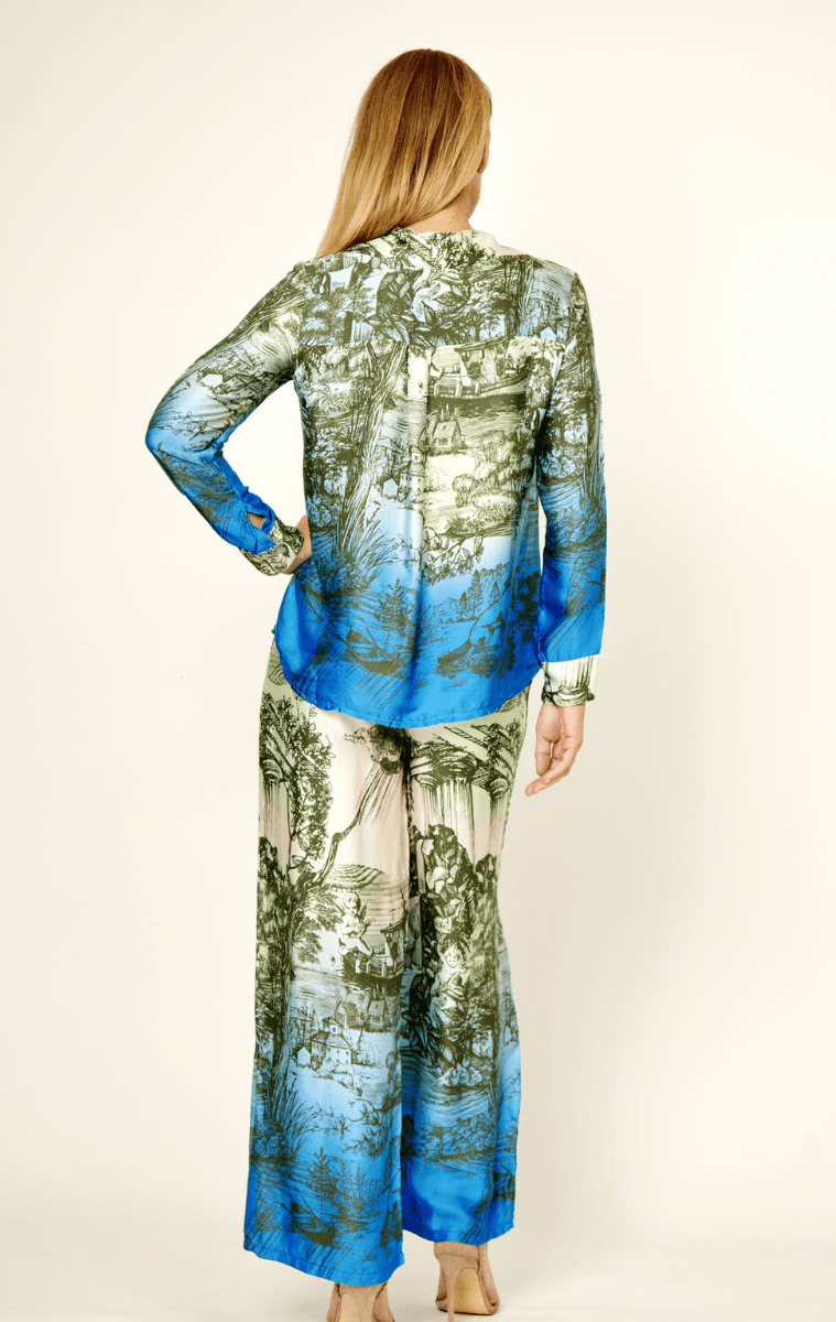 La Strada 100% Viscose Azure Print Pants.