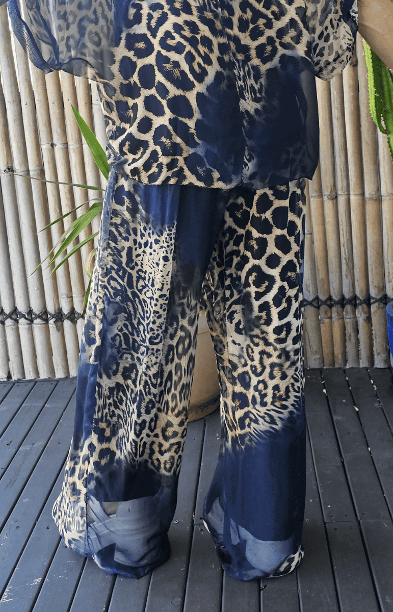 La Strada Silk Viscose Animal Navy Pant.