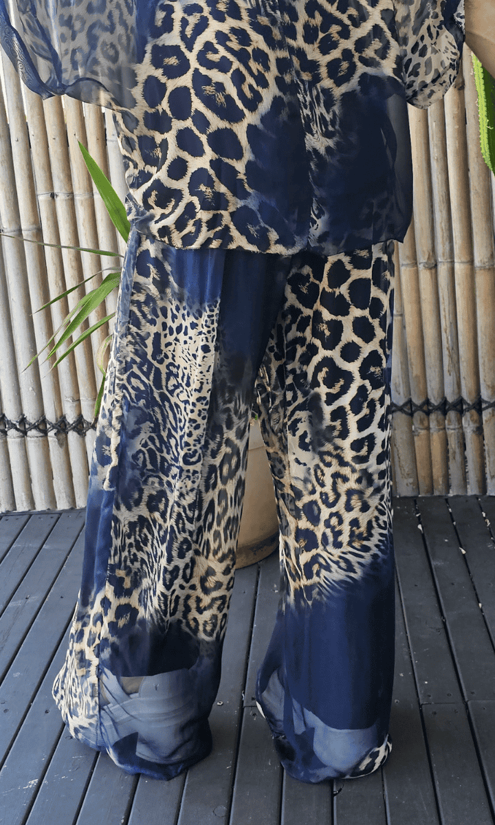 La Strada Silk Viscose Animal Navy Pant.