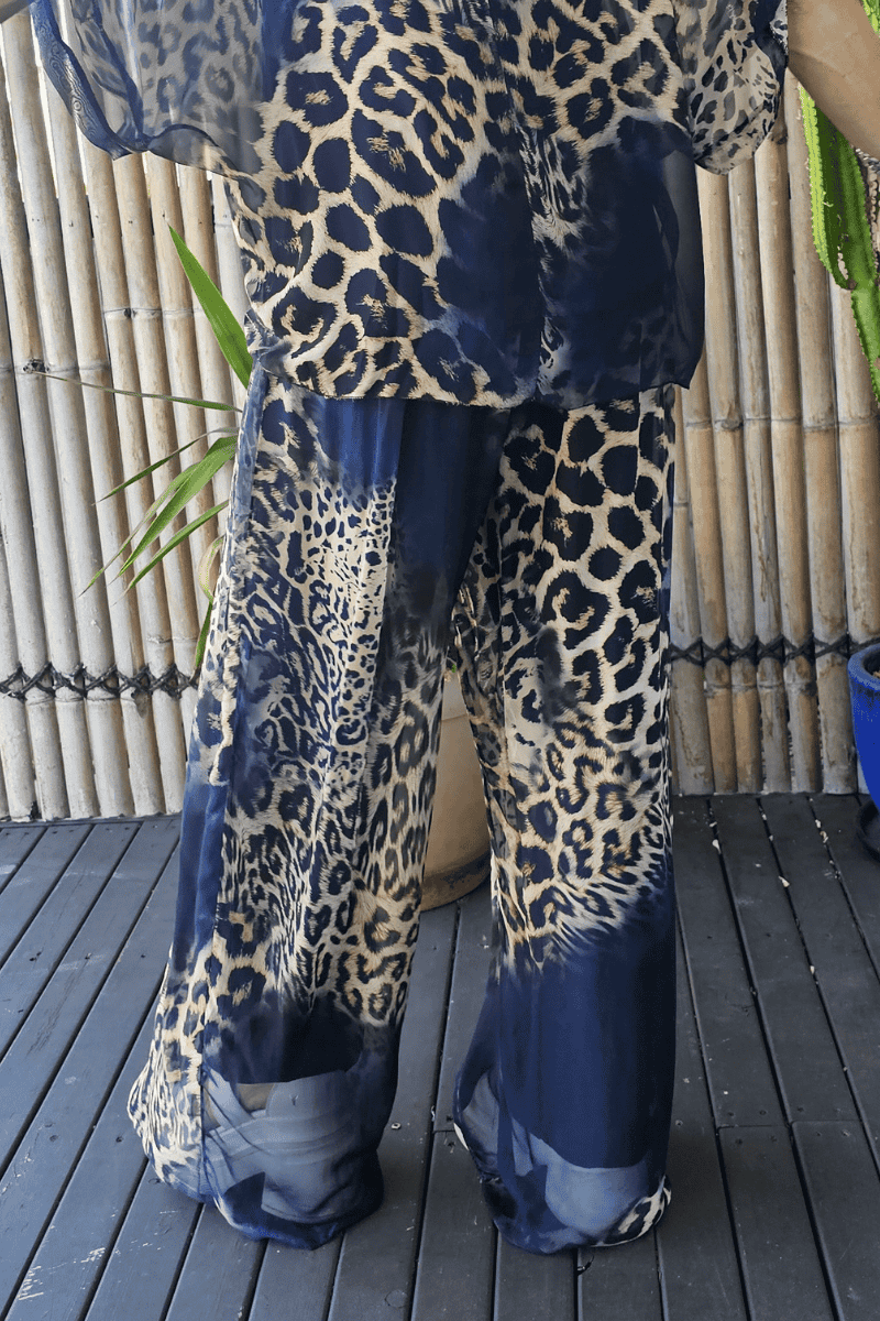 La Strada Silk Viscose Animal Navy Pant.