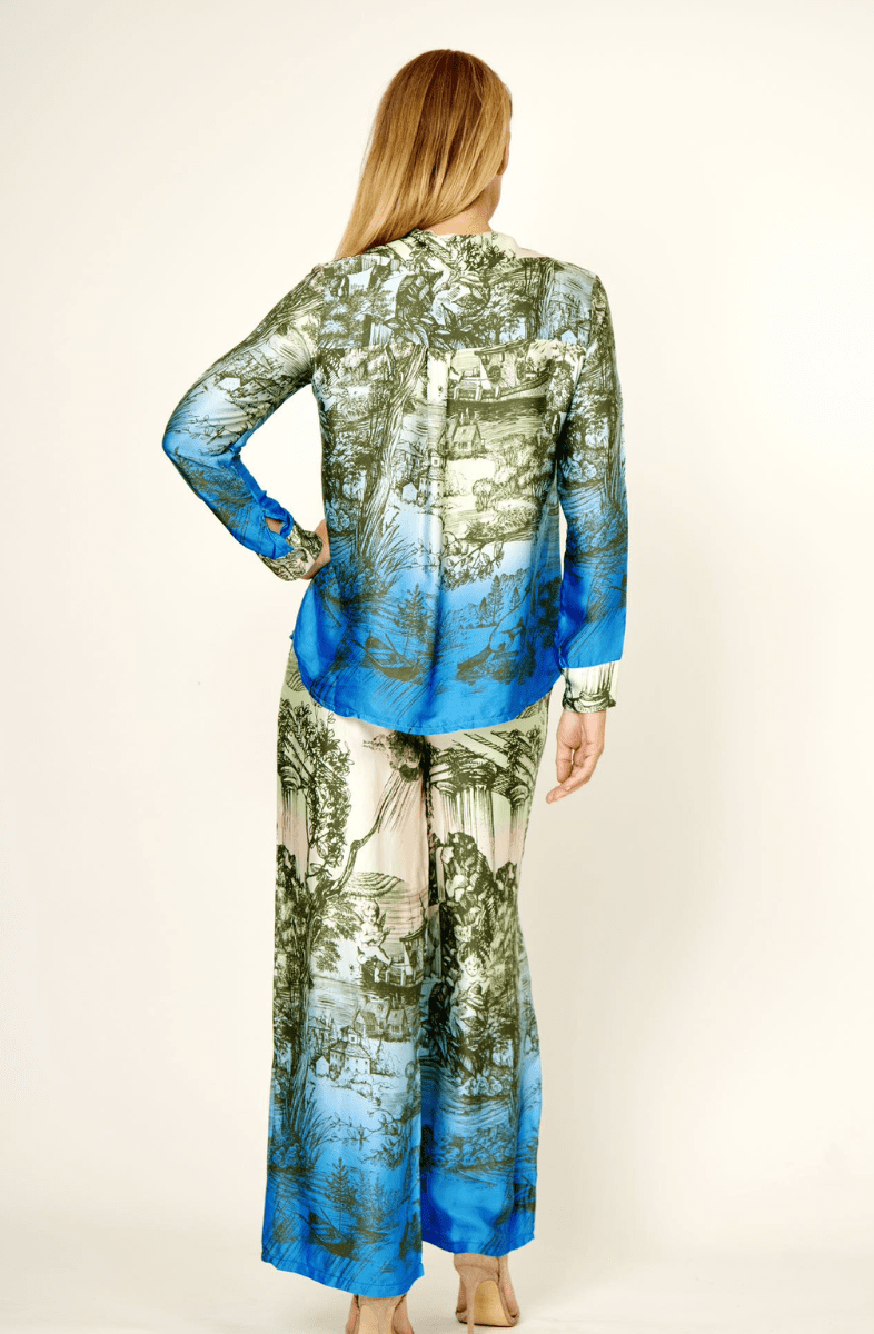 La Strada 100% Viscose Shirt Multi Green Azure.