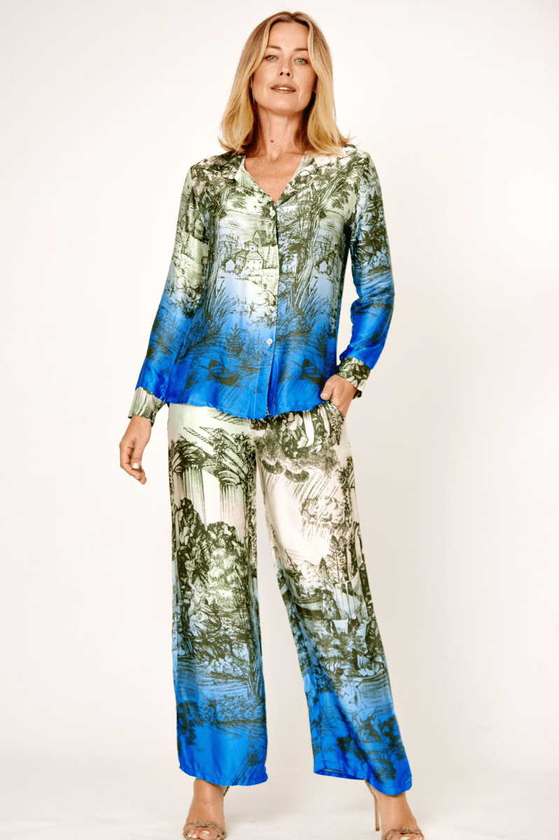 La Strada 100% Viscose Shirt Multi Green Azure.