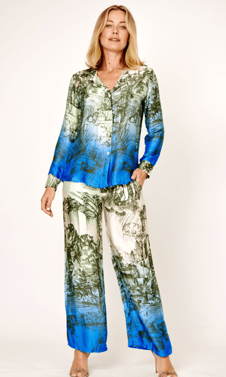 La Strada 100% Viscose Shirt Multi Green Azure.