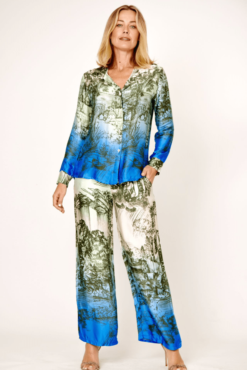 La Strada 100% Viscose Shirt Multi Green Azure.