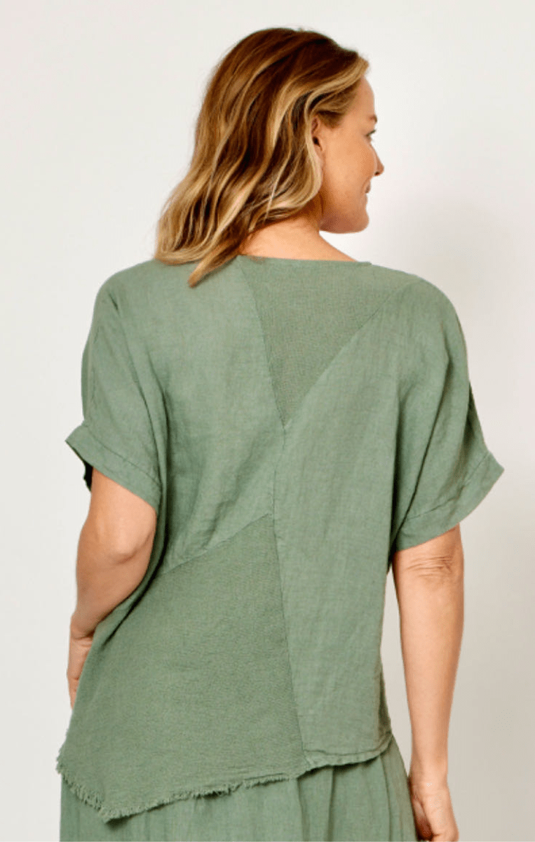 La Strada Italian Linen Top Asymetrical Khaki.
