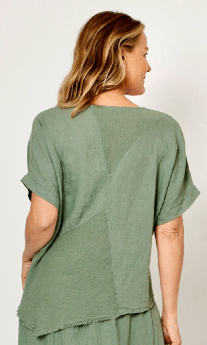 La Strada Italian Linen Top Asymetrical Khaki.