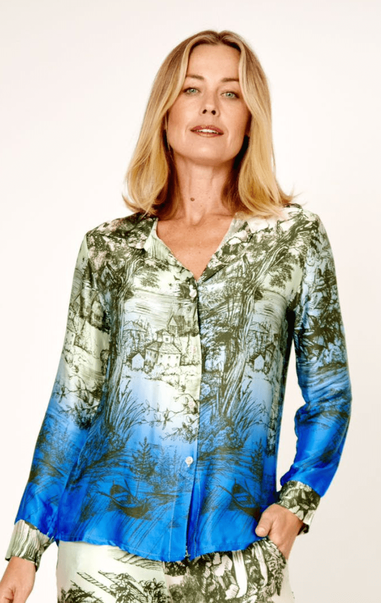 La Strada 100% Viscose Shirt Multi Green Azure.