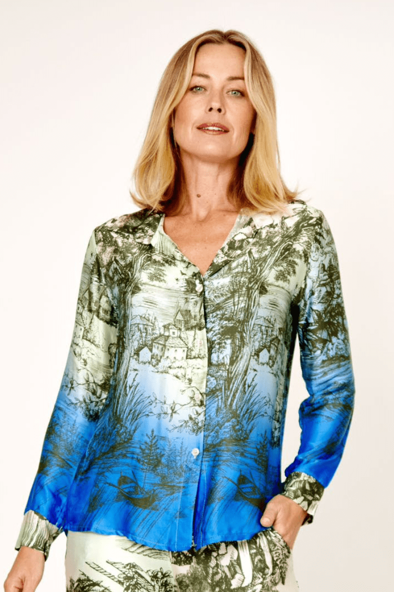 La Strada 100% Viscose Shirt Multi Green Azure.
